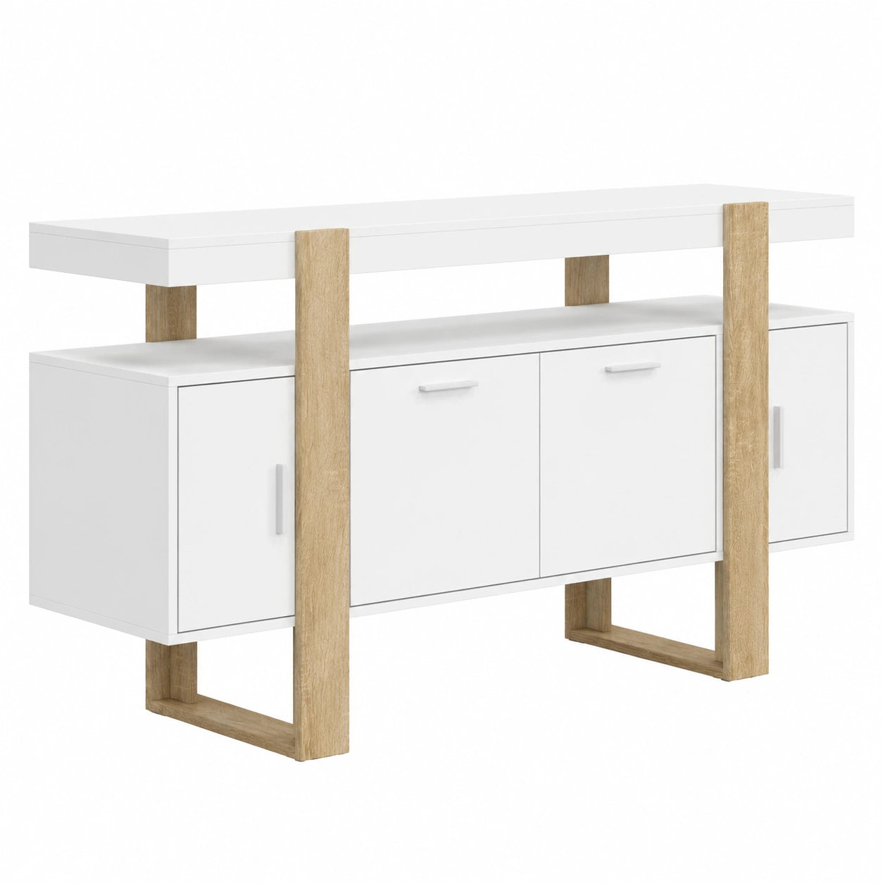 Buffet, avec portes, coloris blanc, pour la salle à manger ou le salon
