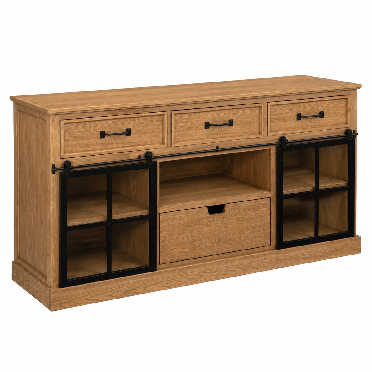 Buffet, avec rangement, avec tiroirs, avec portes coulissantes, en métal, coloris noir, pour la salle à manger ou le salon