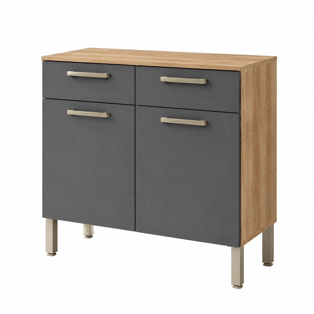Buffet, en chêne, avec tiroirs, avec portes, coloris gris, pour la salle à manger ou le salon