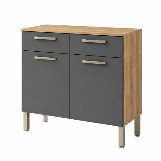 Buffet, en chêne, avec tiroirs, avec portes, coloris gris, pour la salle à manger ou le salon