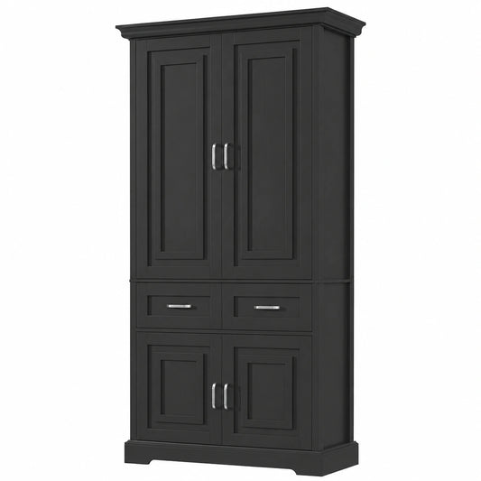 Buffet, avec rangement, avec tiroirs, avec étagères, coloris noir, pour la salle à manger ou le salon