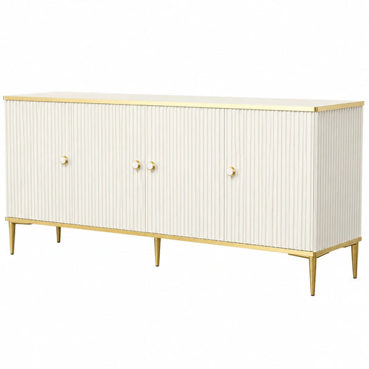 Commode, avec portes, en panneaux de bois et métal, coloris doré, pour la chambre ou le salon